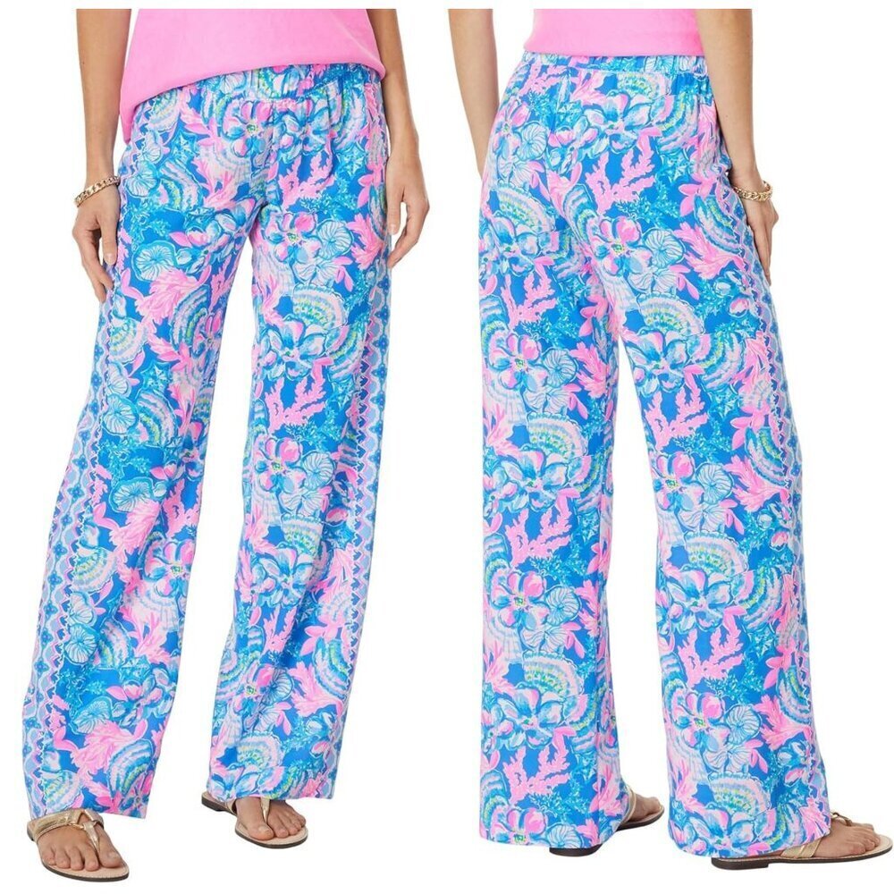 Lilly Pulitzer 32" Bal Harbour Palazzo Pants Blue Tang Seaside Pants NWOT Small